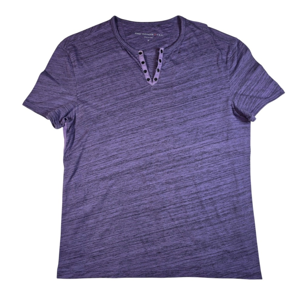 John Varvatos USA Henley Heathered Purple Grommet Crewneck Classic Shirt Men's M